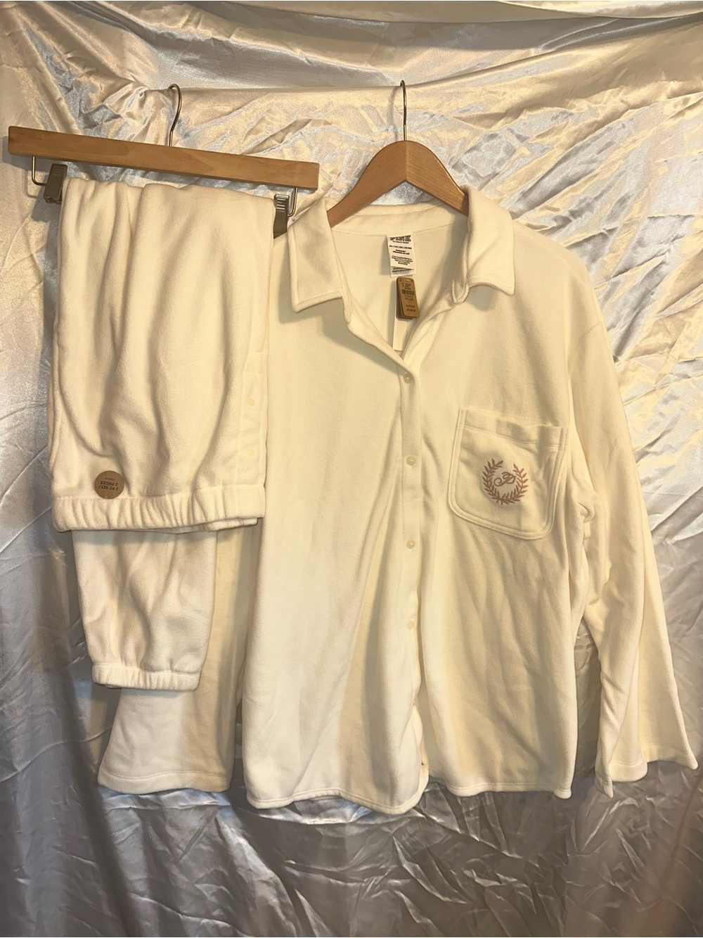 PINK Victoria's Secret Cream Fleece Pajama Set - Button-Up Top & Cozy pants